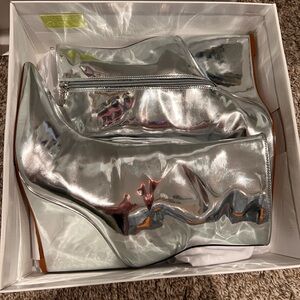 Schutz Silver Metallic Heeled Boots